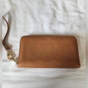 Fossil Tan Leather Wristlet